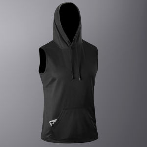 Sports Hooded Vest T-Shirt Summer New Ice Silk Breathable Sleeveless Top Running Fitness Loose Vest Plus Size Mens Clothing