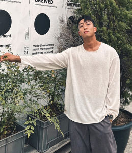 Idle Style Cut Out Ice Silk Knitted T-shirt Mens Cool Feeling Breathable and Loose Pull Collar Long Sleeves Outdoor Sports Sun Protection Tops