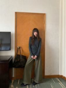 NIHAOKANONG | Quần Tây Đứng Phong Cách Retro Cao Waisted Thẳng