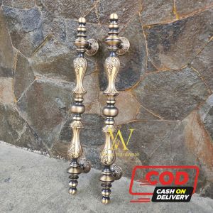 Handle Pintu Rumah Kuningan Motif Luxor Payung Antik 67 cm 2 Pcs