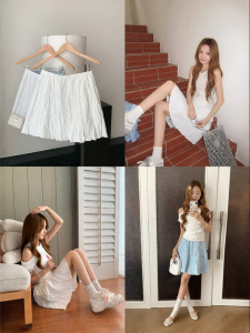 christine sheii | Chân Váy A-Line Ngắn Giảm Cân 3D Nếp Ly Dây Kim Loại Nhớ Hình