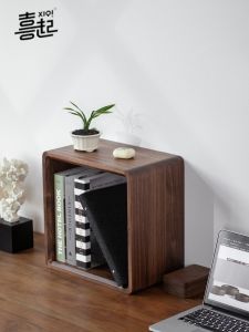 Black Walnut Solid Wood Desktop Bookshelf and Storage Shelf Lattice Frame Storage Rack Wooden Office Desk