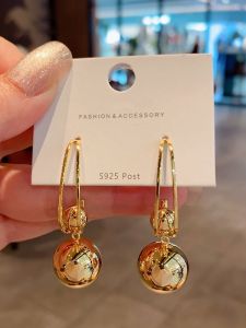 925 Silver Needle Golden Earrings Women Unique Design Elegant Atmosphere Luxury Light Luxury Style Hoop Earrings Drop Earrings