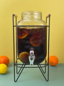 โหลน้ำหวาน โหลเเก้วมีก๊อกพร้อมขาตั้ง โถจ่ายน้ำหวาน 5/8ลิตร วัสดุกระจกหนา น้ำไหลออกเรียบและไม่รั่วซึม