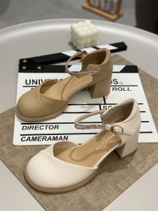 รองเท้าแตะส้นสูงแบบสวมหัวสไตล์ฝรั่งเศสสำหรับผู้หญิง ฤดูร้อนปี 2025 รองเท้าแตะส้นหนาแบบหัวเข็มขัดสไตล์เกาหลี รองเท้าแตะส้นแบนแบบสวมหัว