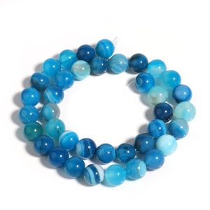 1 Strand Blue Stripe Agate Round Beads 4-14mm Natural Stone Beads Loose Spacer Beads For DIY Jewelry Making Bracelet Necklace