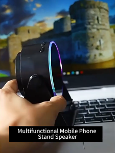 [✅SG Ready Stock] Wireless Induction Audio Speaker Stand 5in1 Cellphone Holder 3500mAh Rechargeable Emergency Power Bank360° Adjustable Mobile Tablet Stand with Colorful Ambient Light Gifts for Men Women