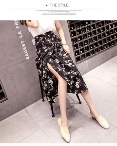 ชุดเดรสยาวเอวสูงไม่สมมาตรพร้อมกางเกงพิมพ์ลายดอกไม้สําหรับหญิงสาวตู้เสื้อผ้าฤดูร้อน