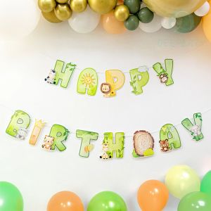 GeeParty Cute Safari Animal Banner Jungle Lion Monkey Tree Stump Flag for Kids Birthday Party Decor