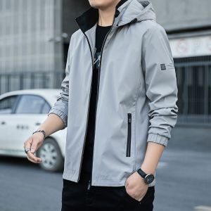 ROMON | Lormen Mens Jacket Spring Autumn New Loose Casual Hooded Outdoor Sports Windproof Fleece Lined Zipper Closure Standard Fit