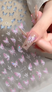 Sticker bướm nổi xinh xắn Siêu tiên linh động băng lam bướm nhanh nhẹn móng tay móng tay dán 2pcs