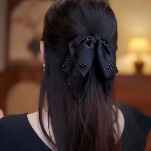 New Black Shining Bow Hair Clip Claw Women High Ponytail Headwear Women Girls Hair Accessories
