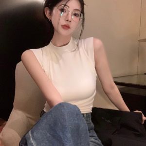 GUZILIAN | Summer Slim Fit Shoulder T-Shirt Womens Sleeveless Integrated Design Sensation Auxiliary Breast Collection Base Top