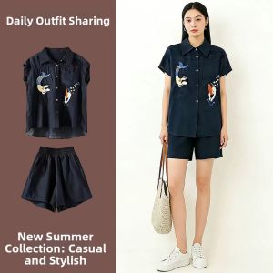 LIANGYILAILIN | Popular Embroidery Short Sleeve Shirt and Shorts Set