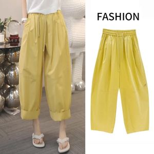 Shalldoer | Quần ống rộng cạp cao co giãn cho nữ mùa hè 2025 Quần ống đứng mỏng thường ngày có dây rút Quần ống thẳng cạp cao