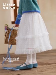 Little Naive | White Puffy Child Earloop Autumn Half-Skirt