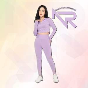 Setelan baju olahraga wanita leging panjang crop tangan panjang senam aerobic gym