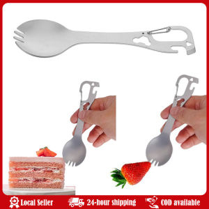 Portable Camping Spork Heavy Duty Metal Spoon Fork Combo Outdoor Eating Tool with Bottle Opener Smooth Edge for Travel Fork Spoon Tableware Outdoor Survival Tools Camping Multi-functional EDC Kit Practical Fork Spoon Bottle/Can Opener