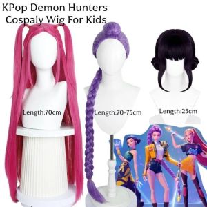Movie Kpop Kids Girls Cosplay Wig Mira Rumi Zoey Demon Hunters Purple Black Red Long Hair Halloween Christmas Cosplay Props