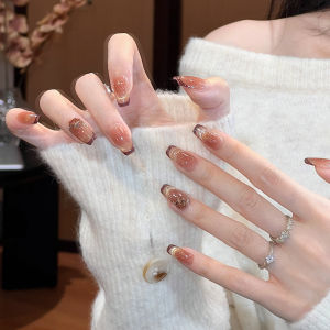 Nhựa Móng Tay Cat Eye Water Light Sensation Màu Nâu Nhạt Mới 2025 Mùa Thu Đông Ngắn Cao Cấp Làm Trắng Thủ Công