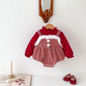 Fleece Lined Baby Girl Romper Christmas Theme Winter Outfit Bottom Covering Adorable Princess Birthday Party Dress
