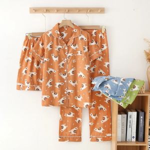 Summer Three-piece Pure Cotton Pajamas Womens Short-sleeved Top Loungewear Set