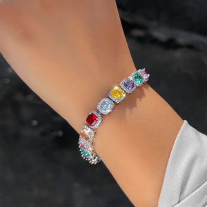 SEQUITO High Quality Brides Wrist Bracelet Inlay Colorful Princess Cut AAAAA Cubic Zirconia Valentines Day Silvery Jewelry B393