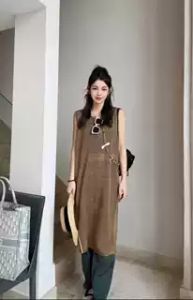 New Chinese Style Loose Sleeveless Knit Dress for Women Spring Summer Fashion Casual Asymmetrical Cut Out Crewneck Pullover