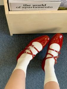 Goatskin Version ~ French Chunky Heel Mary Jane Shoes Womens Buckle Leather Shoes Flats Flats Square Toe Vintage Red Shoes