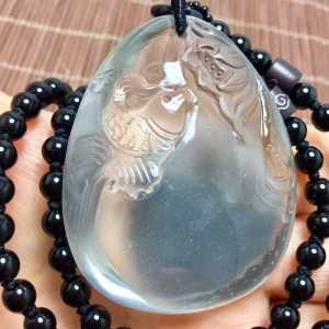 100% natural beauty product - Blue Ghost Golden Sand Star Treasure Basin Carp Playing Among Lotus Leaves 【Year After Year Abundance】 Pendant 🍃 Crystal is transparent completely pure and intact flawless with twinkling starlight