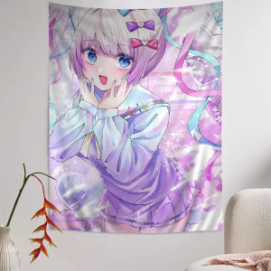 VIKAMA อะนิเมะ GAMING Room Tapestry Retro Gradient ภาพจิตรกรรมฝาผนังน่ารักหางม้าคู่สาวห้องนอนห้องนั่งเล่น INS สไตล์ตกแต่ง