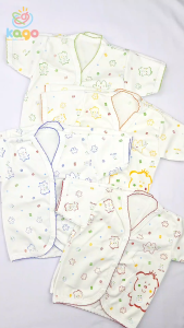 Baju Kancing Pendek Bayi Putih Print Fiyeli Baby Button Shirt