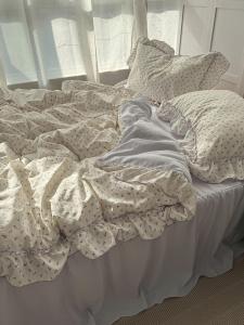 Purple Girl Heart Ins Korean Style Small Floral Washed Cotton Four Piece Set Ruffle Design Quilt Cover Bed Sheet Dormitory Three Piece Set