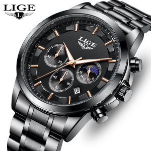 LIGE Quartz Watch for Men Original Fashion Stainless Steel Band Waterproof Chronograph Sports Watches