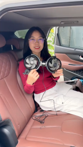 Quạt đôi treo ghế ô tô xoay 360 độ tiện lợi mùa hè - F4209