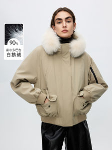 Lancy from 25 Goose down Hooded Jacket Detachable Otter Fur Collar Loose Simple Outerwear Long Sleeve Zipper Closure Winter Coat