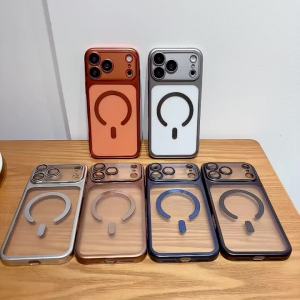 Luxury Matte Translucent Magnetic Case For iPhone 17 Air 16 15 14 13 12 Pro Max For Magsafe Plating Hard PC Lens Protector Cover