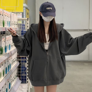 Hooded Casual Zip-Up Jacket for Women Spring Autumn White