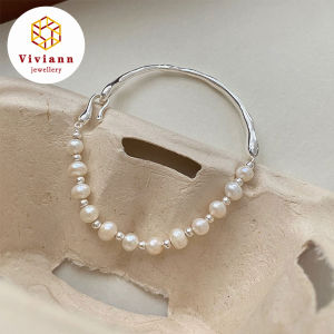 Viviann Original Design 925 Sterling Silver Bracelet Pearl Silver Bangle Korean Style Simple Bracelet Womens Silver Unique Open Bracelet Silver Cuff Bracelet Wedding Jewelry Girl Gifts