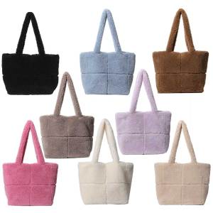 Casual Womens Tote Bag with Faux Fur and Lambswool Material Spacious Lightweight Shopper Bag