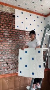 WALLPAPER 3D BRICK FOAM BATIK (SUN FLOWER) + STICKER WARNA (TEBAL 5 MM) WALLPAPER FOAM BATIK WARNA 70 X 70 CM TERMURAH