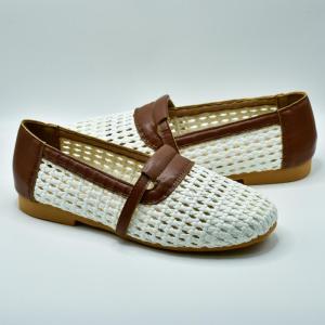 Womens Vintage Hollow-Out Woven Flats - Square Toe Super Soft Versatile Casual Shoes Slip-On Flat Sole Mom Shoes