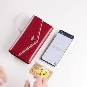 BANYANU Elegant Stylish Women Phone Clutch Bag Large Capacity Cow Genuine Leather Long Purse Lady Anti RFID Card Holder Coin Wallet for Business Travel Evening Party