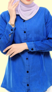 [Butang penuh] Denim Baju lengan panjang Baju Muslima Murah Murah🌸
