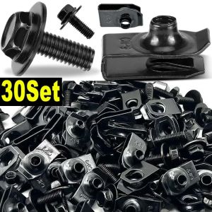 10/30set Universal Car U-nut Clips Fastener Metal Bolts Screw Fender Bumper Buckle Rivet Screws U-Type Clips Car Accessories
