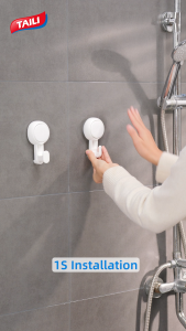 TAILI 4-Pack Suction Cup Hooks Damage-Free Hanging Heavy Duty Shower Hooks for Shower Wall Powerful Vacuum Suction Cup Shower Luffa Holder Easy to Install and Remove Bathroom Kitchen No Drilling Portable Wall Hooks White/Black