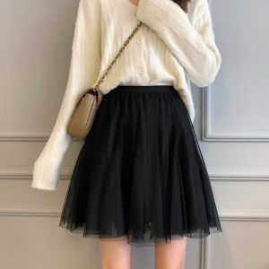 Black Mesh A-Line Mini Skirt plus Size Womens Base Layer Skirts Summer 2021 High Waist Pure Color Versatile Short Skirts