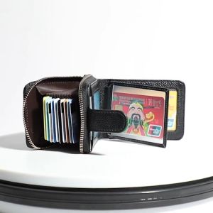 Genuine Leather Card Wallet Mens License Case RFID Blocking Credit Card Holder Large Capacity Zipper ID Case Coin Purse Organizer