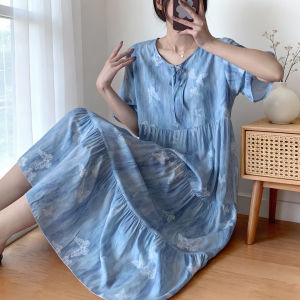 KASIHAN | Summer Large Size Short Sleeve Loose Mid-Length Outwear-Suitable Nightgown