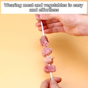 10pcs Barbecue Skewers Reusable Stainless Steel Skewer Kebab BBQ Camping Grill Flat Forks Outdoor Bbq Accessories BBQ Sticks